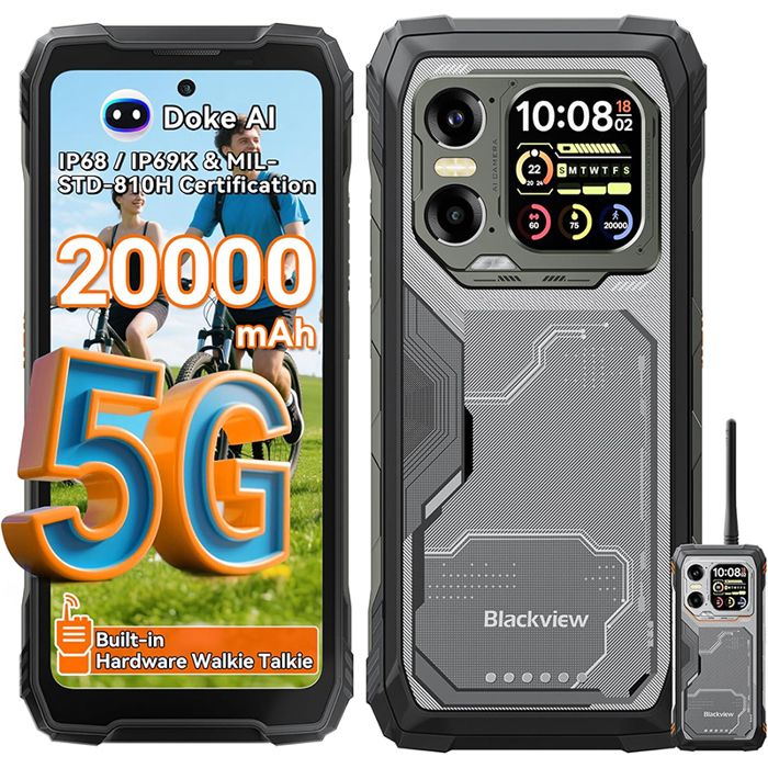 Blackview XPLORE 1 Walkie Talkie 5G Téléphone Portable Incassable 36Go+256Go/2To Android 15 6.78 NFC/AI/Dual SIM - Noir