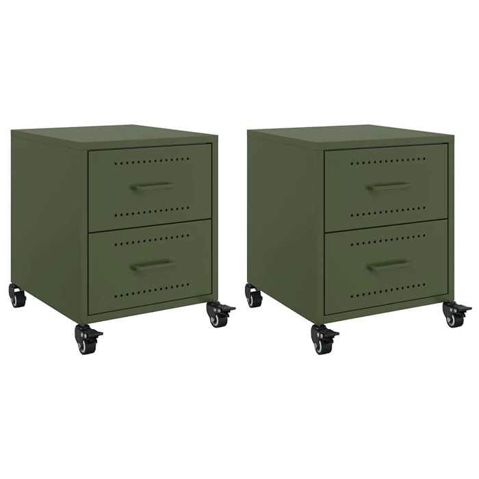 JILLS - Ensemble de 2 armoires de chevet Tables de chevet Lot de 2 - vert olive 36x39x435cm acier OCT68815336