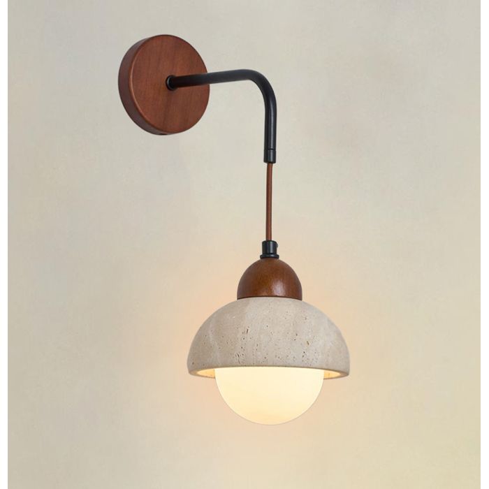 TOKTOP LED Applique Murale Moderne Intérieur G9 Lampe Murale Vintage en Travertin Jaune Naturel Design Demi - cercle Lumière chaude