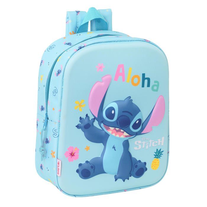 Sac à dos enfant 3D - safta - Stitch 3D - 32x43x14 cm - Bleu - Adaptable au chariot - Confortable - Polyvalent