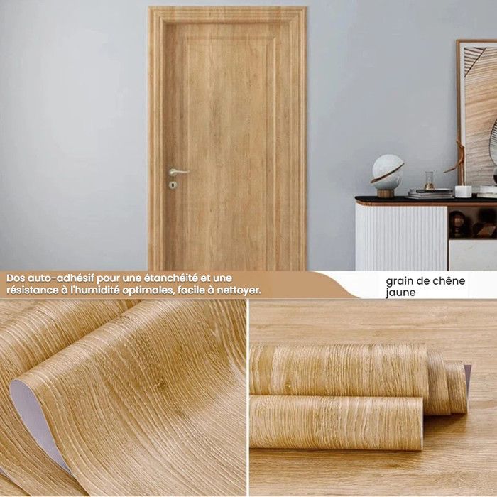 Papier Peint Bois Papier 40x500cm Adhésif pour Meuble Bois pour Porte Table Cuisine Chambre Bureau Papier Adhésif Décoratif A