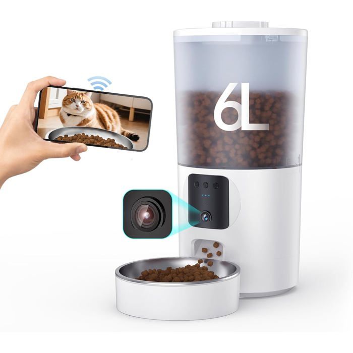 Distributeur automatique de croquettes pour chat - ZGEER - Caméra HD 1080P - Programmable - Portionnée - Bol inoxydable