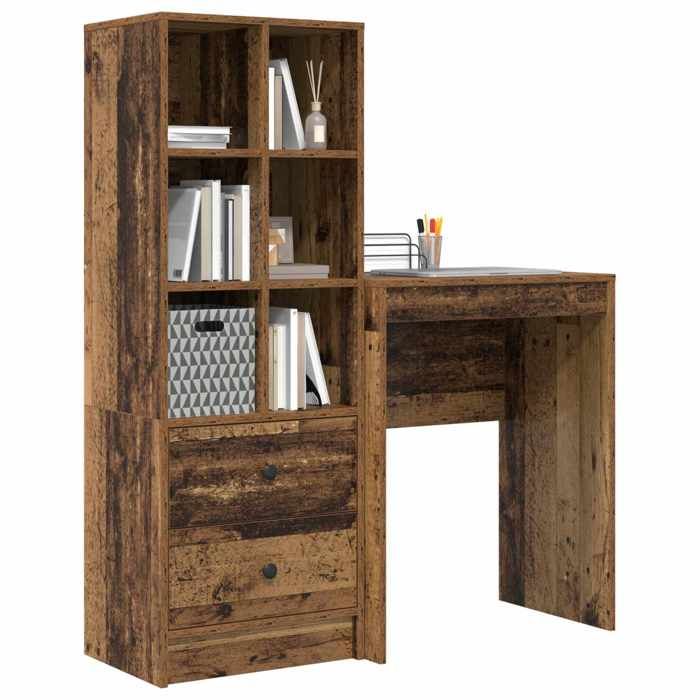 (SOLDES dété)Bureau à domicile - CLARENCE® - avec tiroir 2 pcs Bois ancien - Table de travail(2 personnes) 3629566