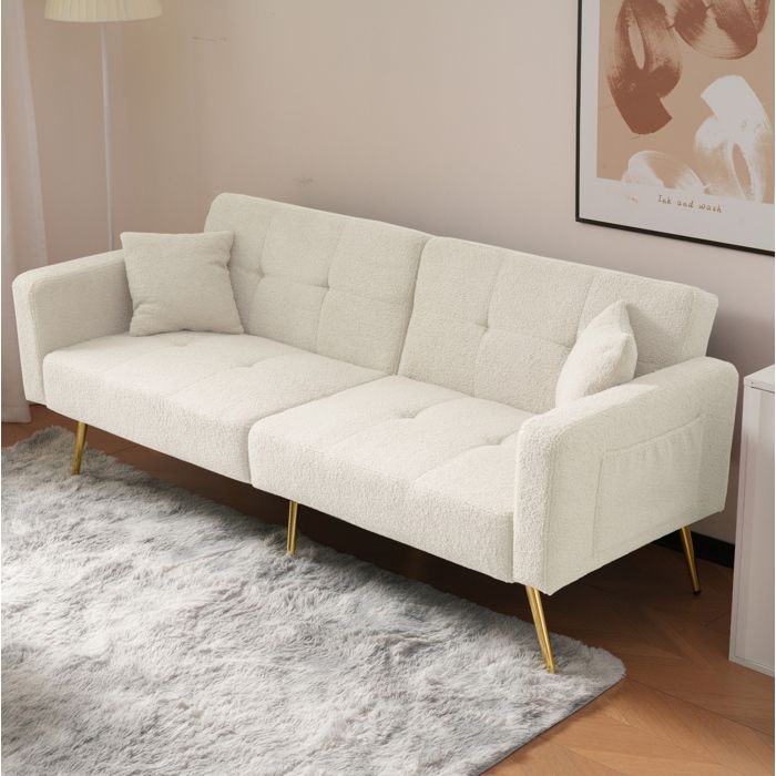 Canapé-lit 2 places blanc L 175 x P 64 x H 72 cm convertible dossier réglable poches latérales
