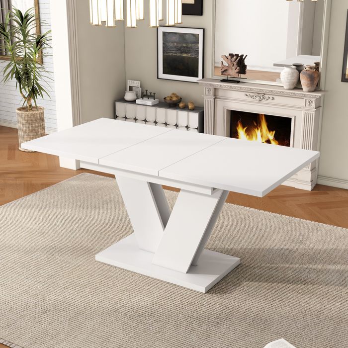 Table à manger extensible blanche 120/160 × 80 cm avec pieds en V