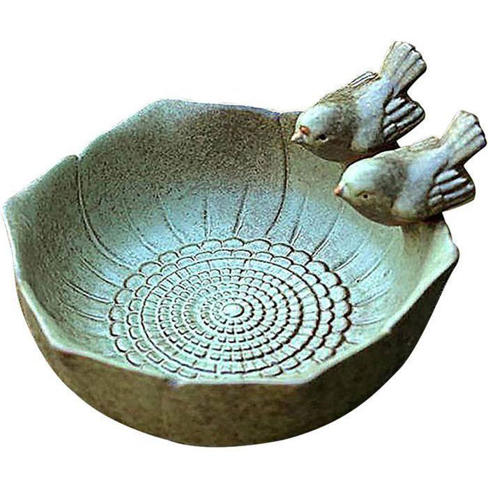 Bain dOiseaux Rond avec Deux Décorations – Abreuvoir pour Oiseaux Sauvages Extérieur et sur Pied YYV Femeo