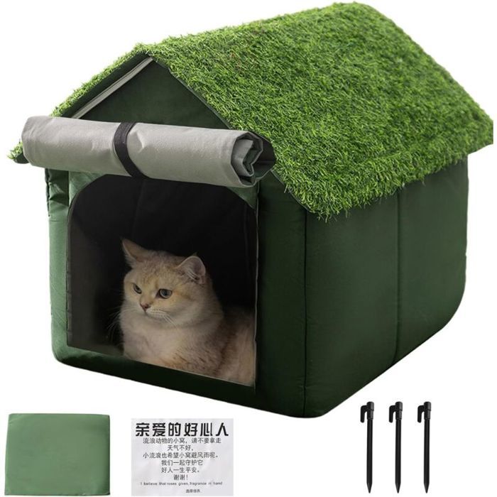 Maison pour Chat dExtérieurImperméable Et Résistant Au Vent Avec Lit