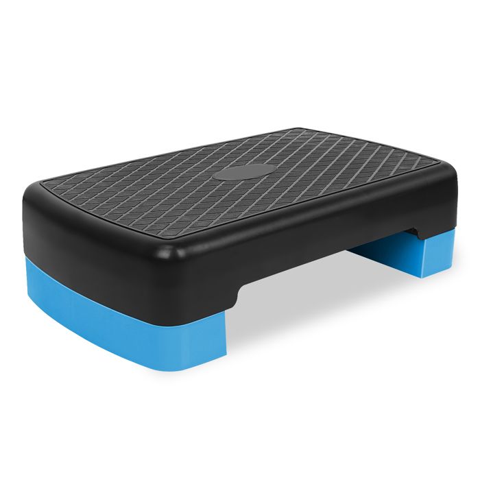 Step de fitness réglable 10 16 à 15 24 cm en polyéthylène surface antidérapante noir et bleu