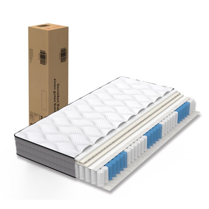 Matelas 180 x 200 cm AESVAR à ressorts ensachés 7 zones mousse à mémoire de forme H3 20 cm blanc et gris