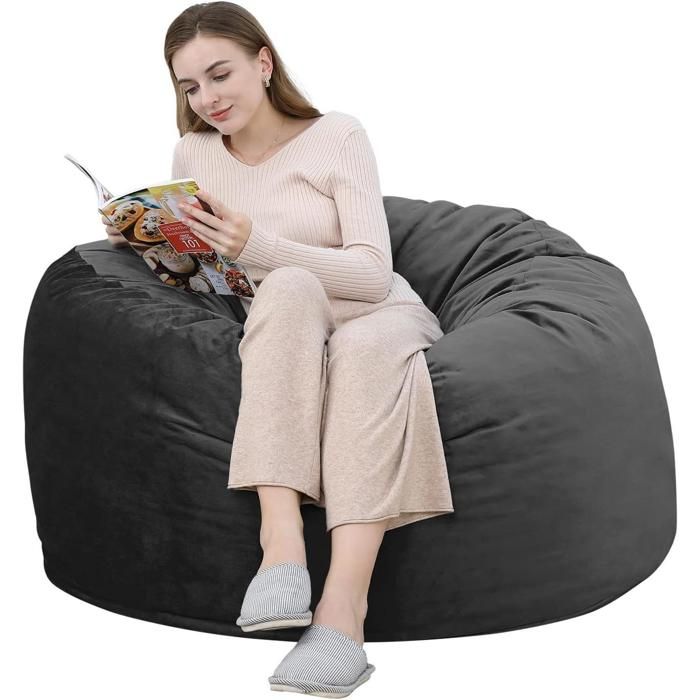 Fauteuil beanbag mousse mémoire forme adulte géant 1.2m microfibre amovible gaming loisirs noir