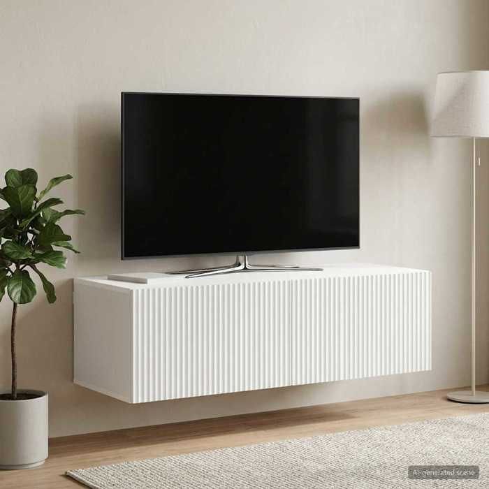 ELORAN®Meuble TV mural - Blanc - 98x41x30 cm - Bois dingénierie - Cabinet TV Moderne_00789596