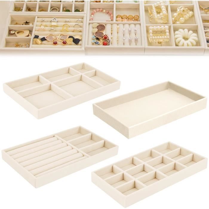Plateau Organisateur à Bijoux En Velours, 21.2x12.5x2.3 Cm, Pour Rangement Bagues, Bracelets, Colliers - 11