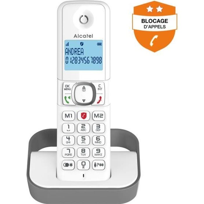Téléphone fixe sans fil - ALCATEL - F860 solo gris - Blocage d'appels indésirables