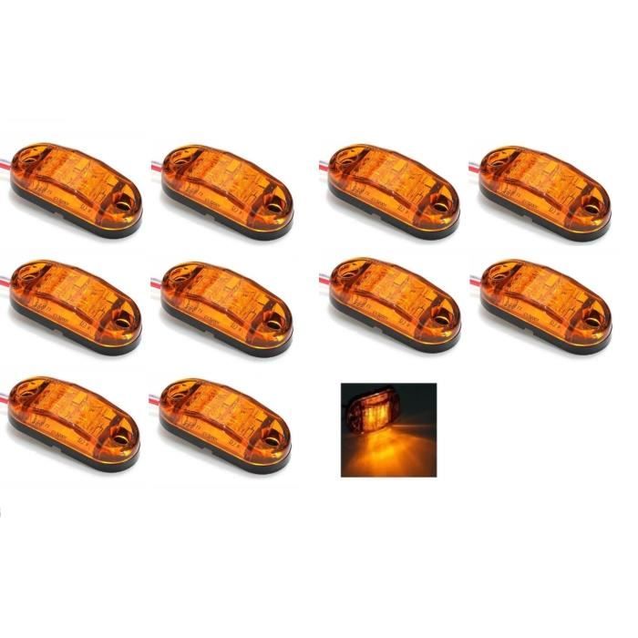 Lot De 10 Feux De Gabarit Orange 12V à 3 LED - Pour Camion, Remorque, Caravane - Côté Gauche