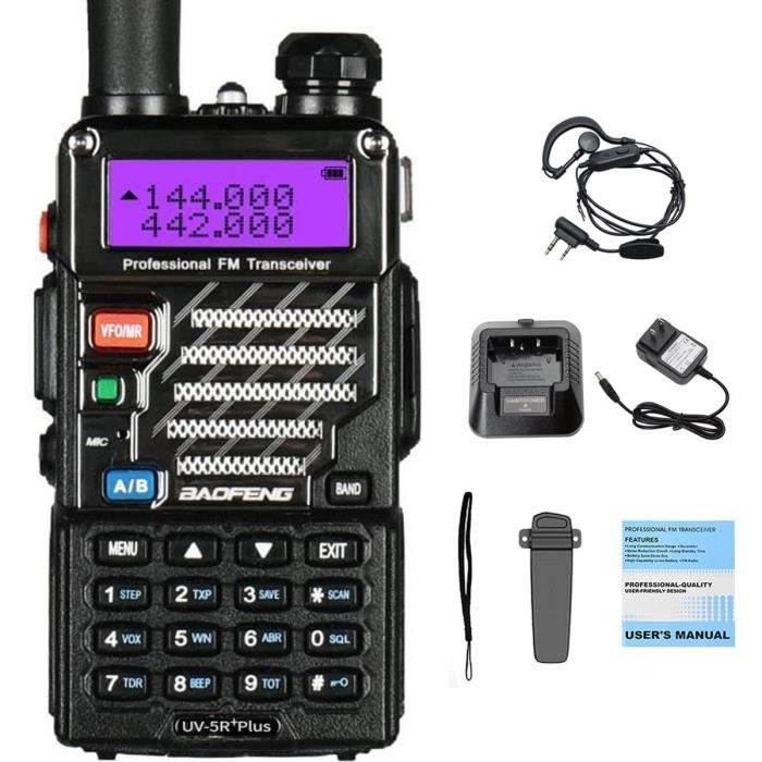 Baofeng UV-5R Plus Talkie-Walkie Rechargeable 1800mAh FM Radio VHF/UHF 2  m/70 cm Radio avec Double Bande Portable Radio (Noir) - Cdiscount Téléphonie