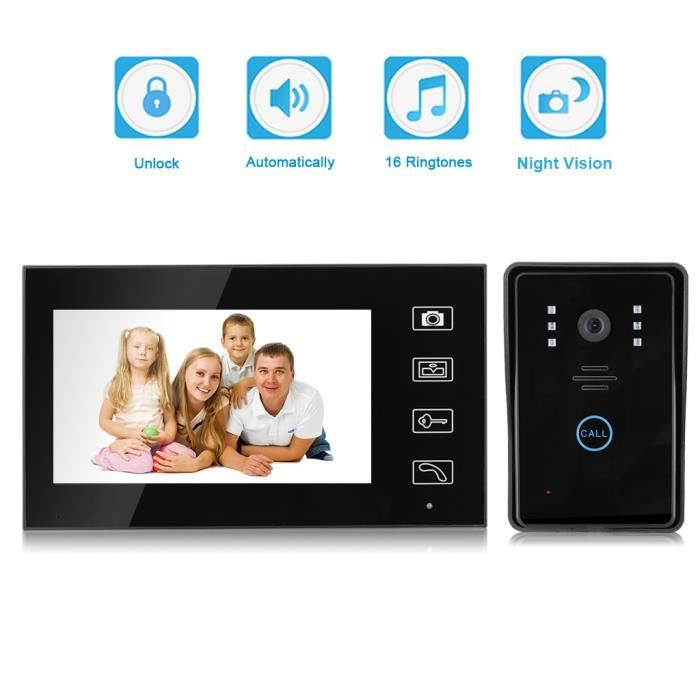 Portier Vidéo Interphone Sans Fil 2.4GHz Moniteur Ecran 3.5" TFT LCD Caméra IR