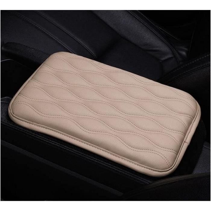 Housse D'accoudoir Central Pour Voiture - Cuir PU Beige, Poches Latérales - Protection Et Rangement - Modèle Universel 40x30,8cm