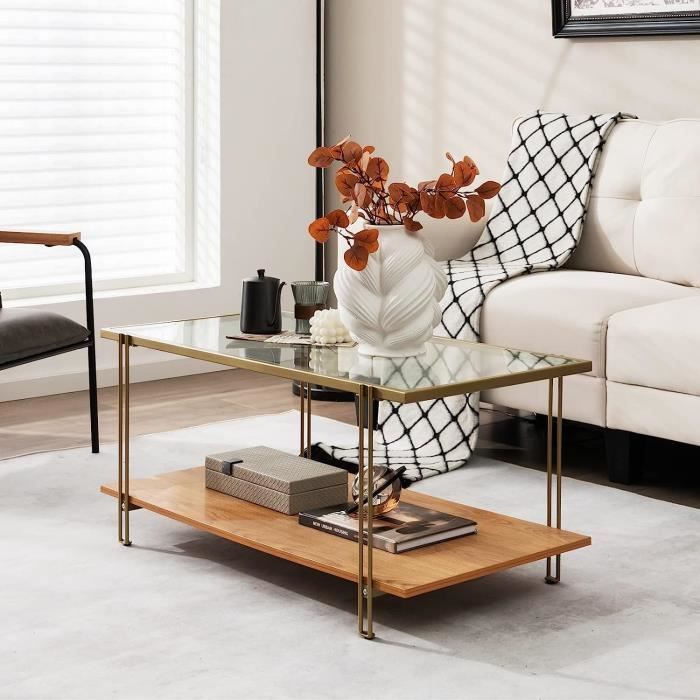 Table Basse 2 Niveaux Moderne Grise - Étagère & Rangement - 80cm