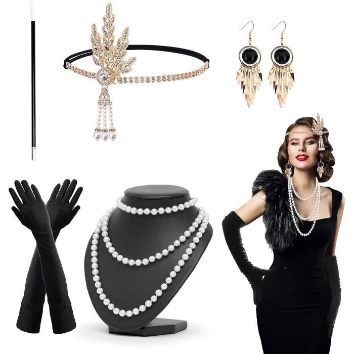 1920s Accessoire, Accessoire Année 20 Femme Comprend Bandeau/Boucles  d'oreilles/Collier/Gants/Support, Accessoire Gatsby Femme - Cdiscount Jeux  - Jouets