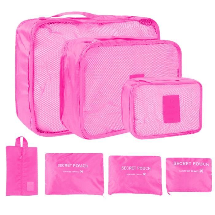 Lot De 9 Sacs De Rangement Pliables - Organisateur Valise, Couleur Rose, Polyester/nylon, Pour Vêtements