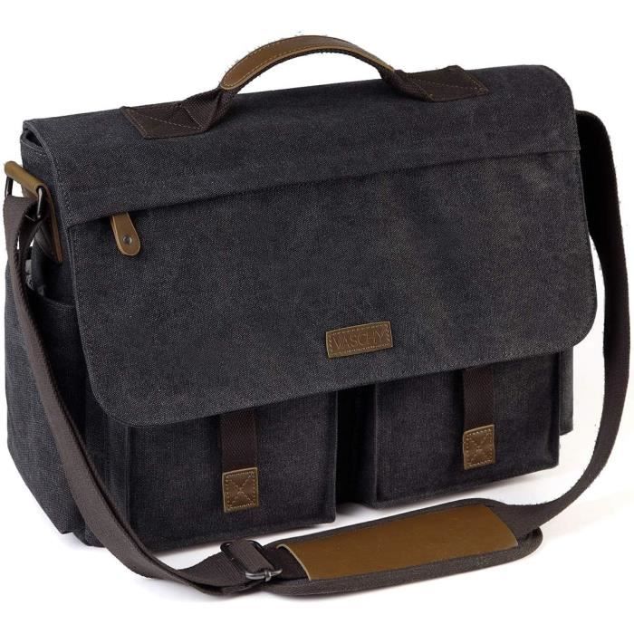 RAVUO Sacoche Bandoulière Homme – Toile Résistante à L'Eau – Vintage Messenger Bag – Multi-Poches – Idéal Travail, École, Voyage