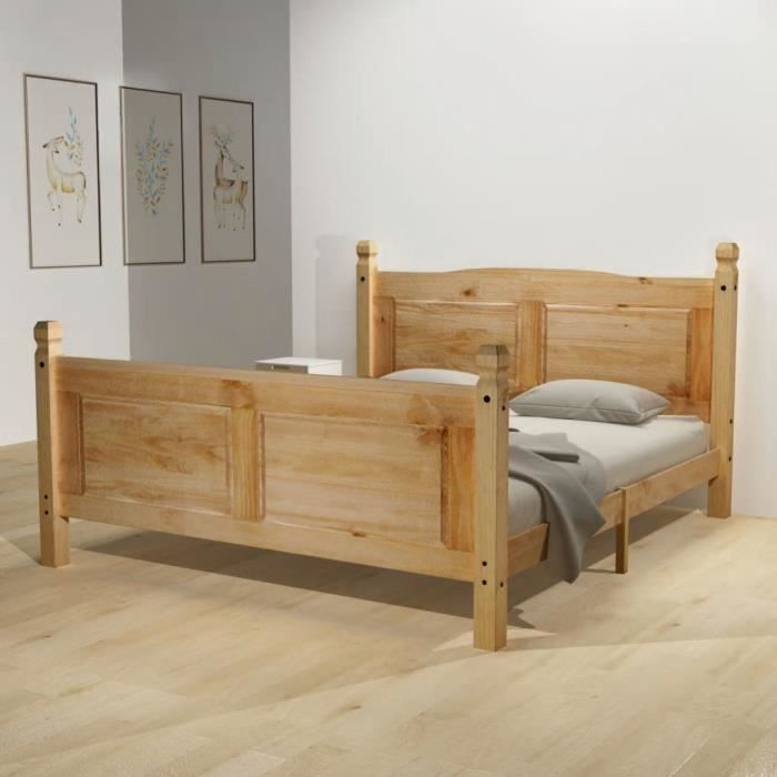 cadre de lit pin mexicain corona 160 x 200 cm - linximall - style campagne - bois massif - marron