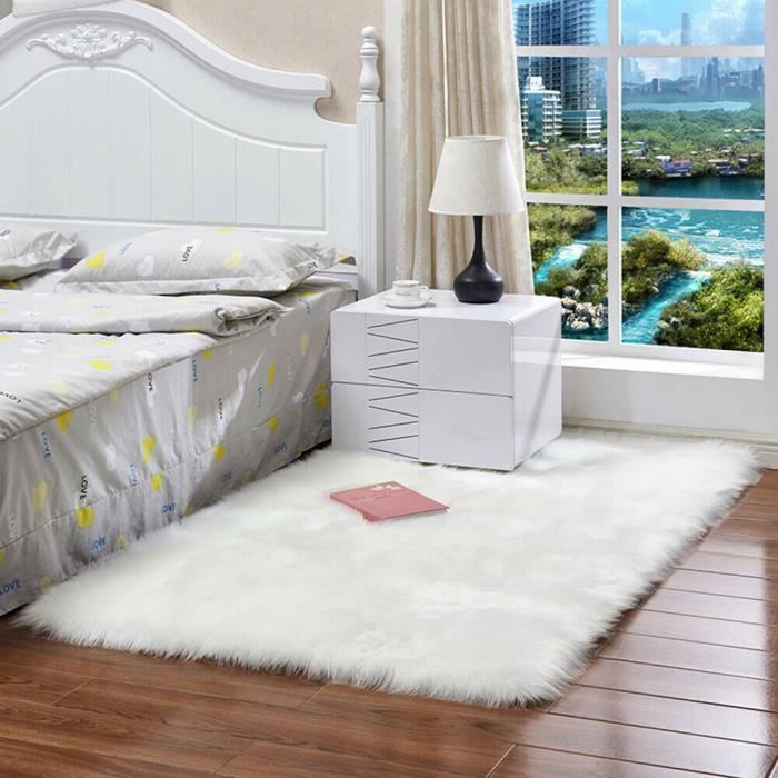 Tapis Peluche Blanc 60x90 Cm Salon Sol Chambre Decoration Maison