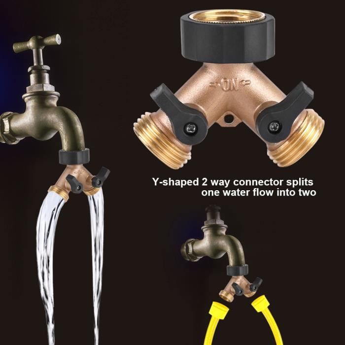 Robinet De Jardin - Premium - Double Sortie - Laiton - 1/2" – 3/4" - Raccords Inclus - Jardin