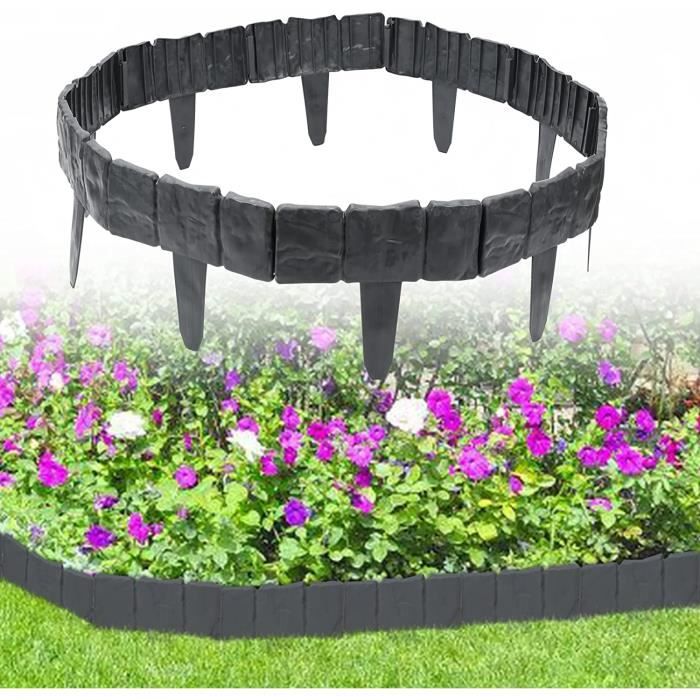 Bordure De Jardin En Plastique Souple - Longueur 9 M, Hauteur 25 Cm, Couleur Gris Pierre - Pour Délimiter Pelouse Et Massifs