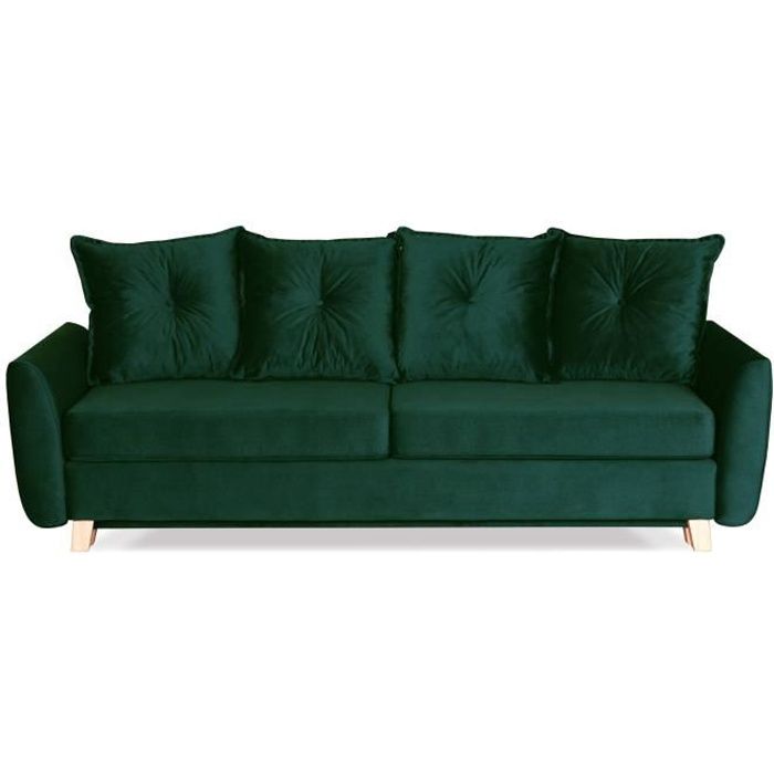 mark canape droit 3 places convertible avec coffre de rangement velours couleur vert cdiscount maison