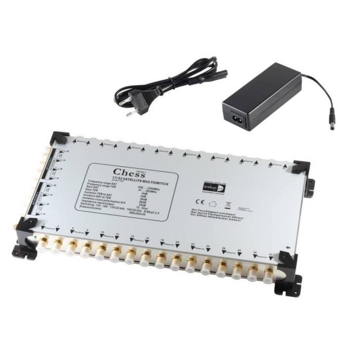 Commutateur Multiswitch Satellite Diseqc 2.0 - 9 Entrées (8 SAT + 1 TV) 16 Sorties - Pour Immeuble, Intérieur 950-2150MHz - 5