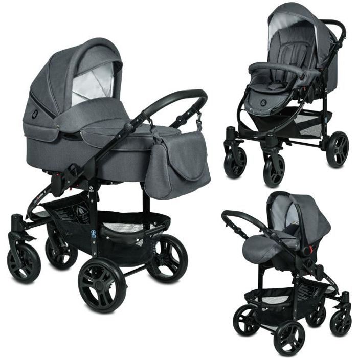 Poussette trio noir et blanc sale