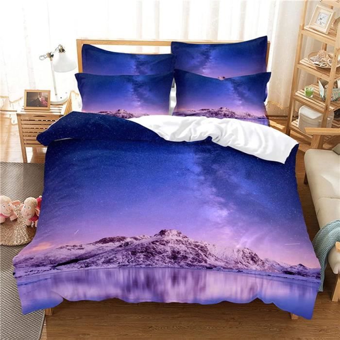 Housse de Couette 200x200 Ciel étoilé Violet, 3D Imprimée Ciel étoilé