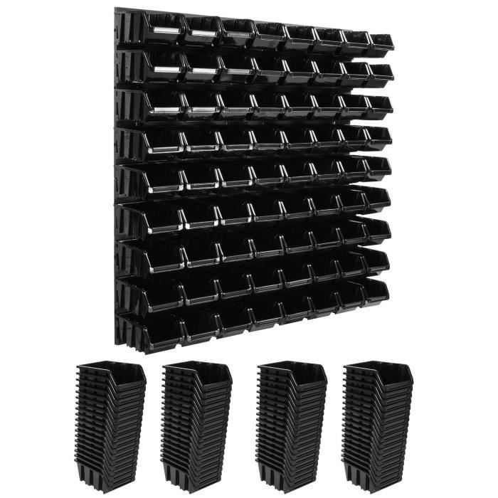 Étagère Murale Avec 126 Boîtes Empilables - Système De Rangement Modulaire, Panneau Perforé Rouge, Pour Atelier/garage