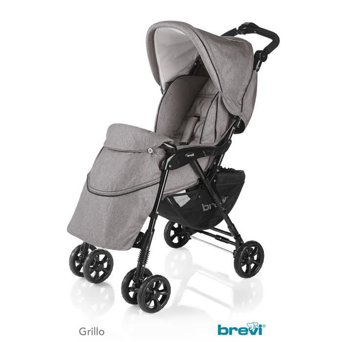 BREVI Poussette Citadine Grillo Gris M lang Habillage pluie et