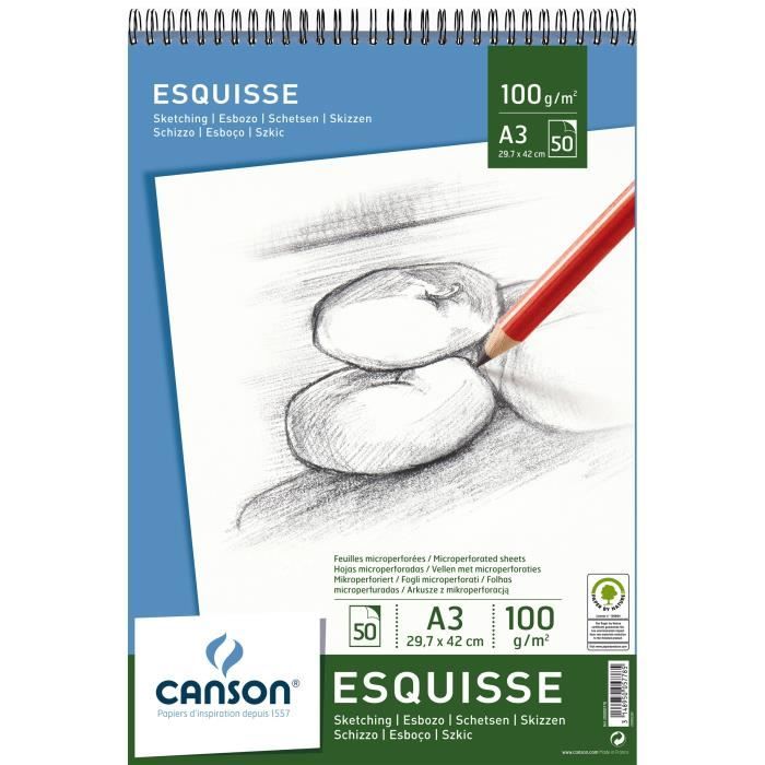 CANSON Album 50 Feuilles Esquisse A3 100g Blanc