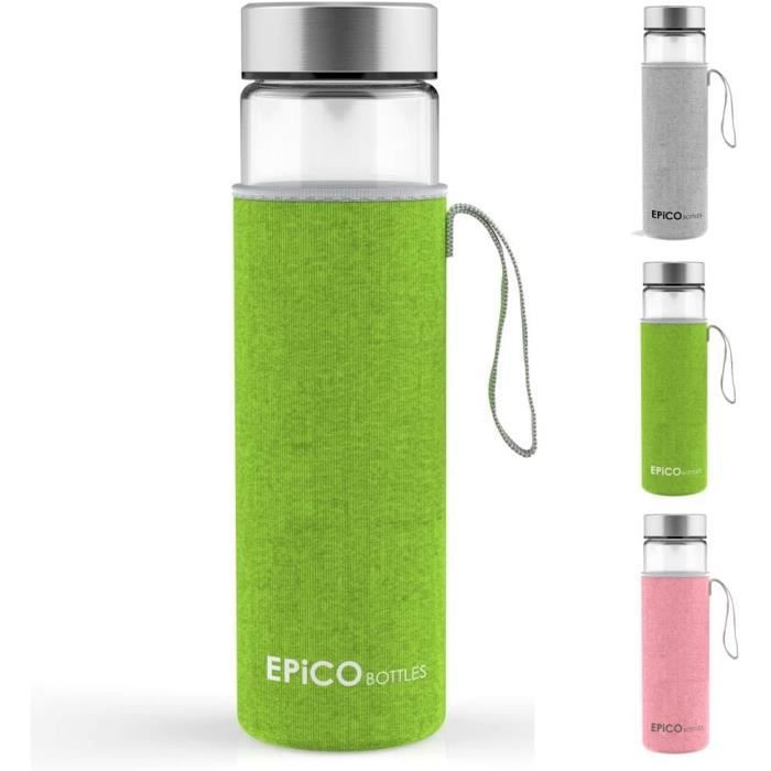 BLUEGO Bouteille d'eau en verre de 2 litres avec paille et marqueur de