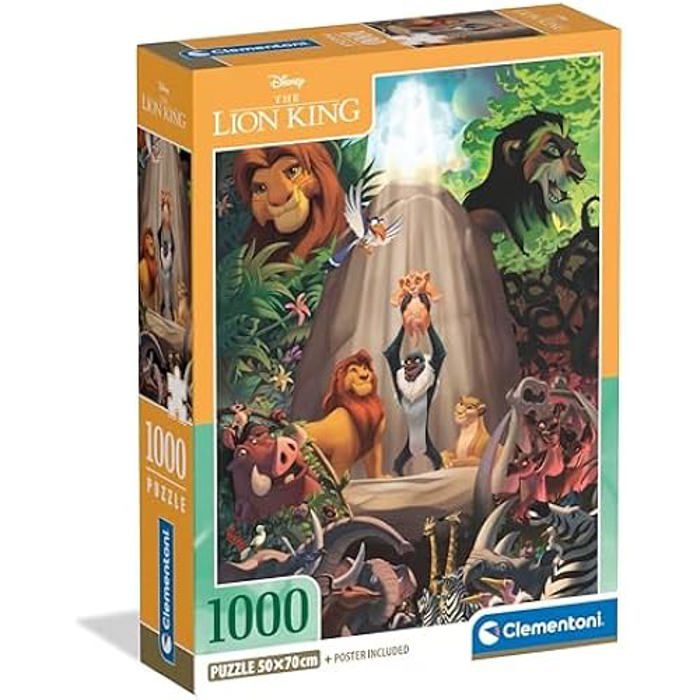 Puzzle 1000 Pièces - CLEMENTONI - Le Roi Lion - Éco-Responsable - 70 x 50 cm - Pour Adultes