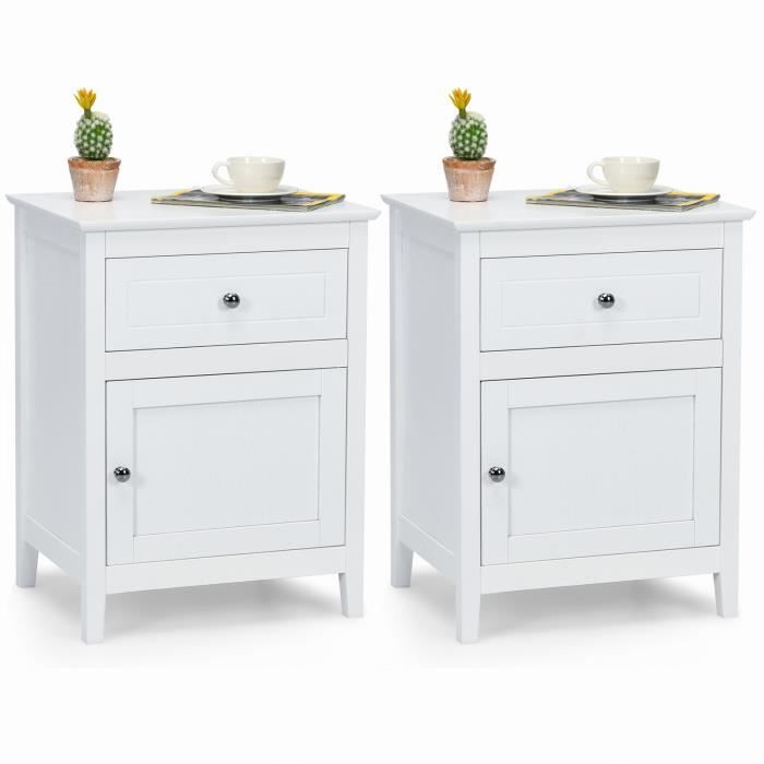 COSTWAY Lot de 2 Table de Chevet avec Tiroir et Grand Placard 48 x 38 x 63 5 CM Table de Nuit avec Pieds en Bois Massif Blanc COSTWAY Lot de 2 Table de Chevet avec Tiroir et Grand Placard 48 x 38 x 63 5 CM Table de Nuit avec Pieds en Bois Massif Blanc