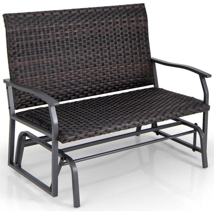costway banc de jardin 2 places, chaise coulissante en rotin tissé, cadre en métal et siège en mousse à séchage rapide, charge 360kg