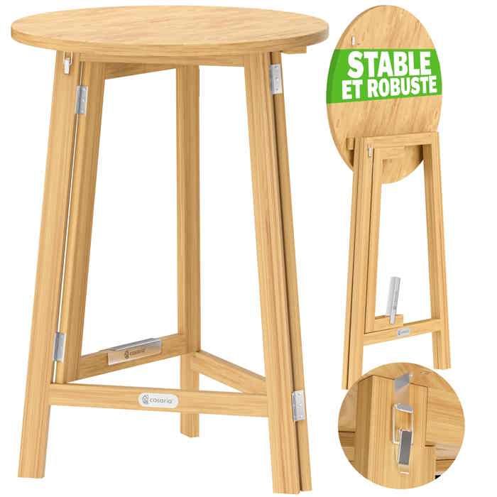 Table Haute en bois massif naturel Mange-Debout Ronde Pliable Cuisine Jardin Terrasse Cocktail Bar Fêtes Moderne Nordique