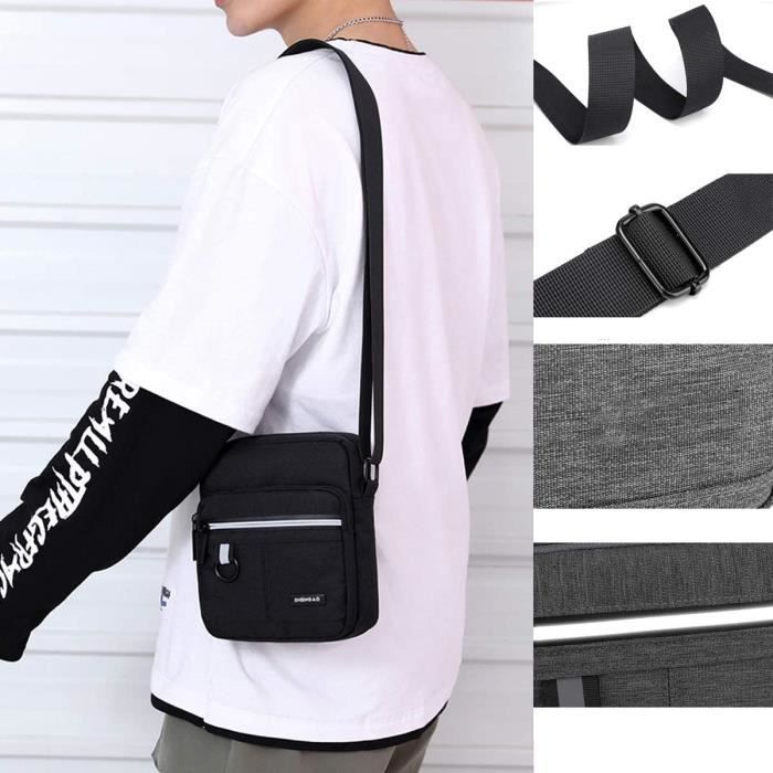Sac Bandoulière Homme Gris - Sacoche Multifonction Anti-vol - Pour Téléphone, Portefeuille - Idéal Voyage Et Sport