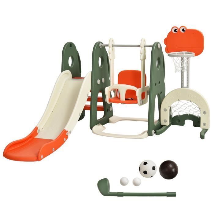 Aire de jeux extérieur 3 en 1 avec toboggan, balançoire et panier de basket  pour enfants de 3 à 8 ans - DREAMADE - Cdiscount Jeux - Jouets