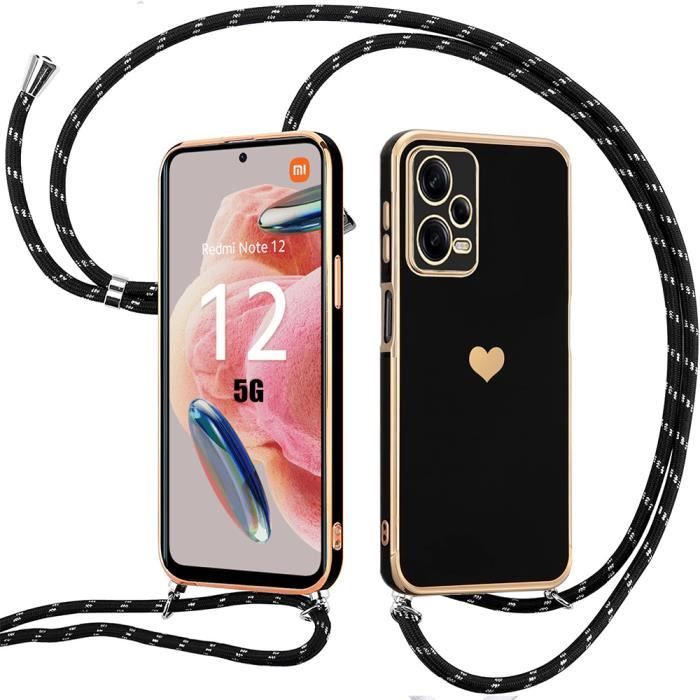 Coque Bandoulière pour Xiaomi Redmi Note 12 5G Protection Antichoc Motif  Cœur - Noir - Cdiscount Téléphonie