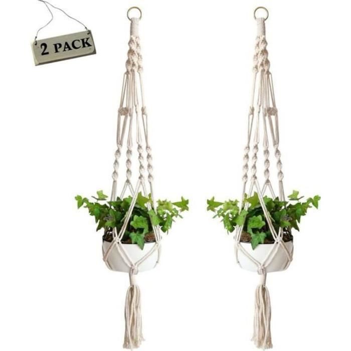 Pot Hanger - Pots suspendus pour plantes - Tissé à la main - Avec bordure en dentelle - 2 pièces