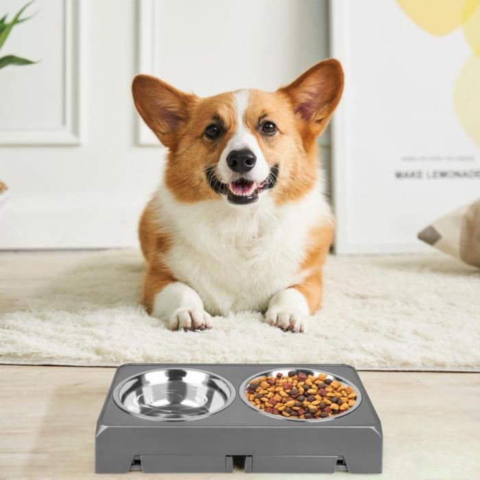 Meilleurs prix pour JEOBEST. Gamelle pour Chien, Support Gamelle Chien Surelevee avec 2 Bols en Acier Inoxydable, 3 Hauteurs Réglables 44*24*8cm