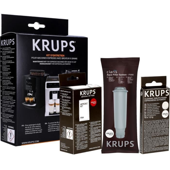 Kit de nettoyage pour machine à café Krups : Filtre à eau F088, pastilles  de nettoyage XS3000, détartrant F054 - Cdiscount Maison