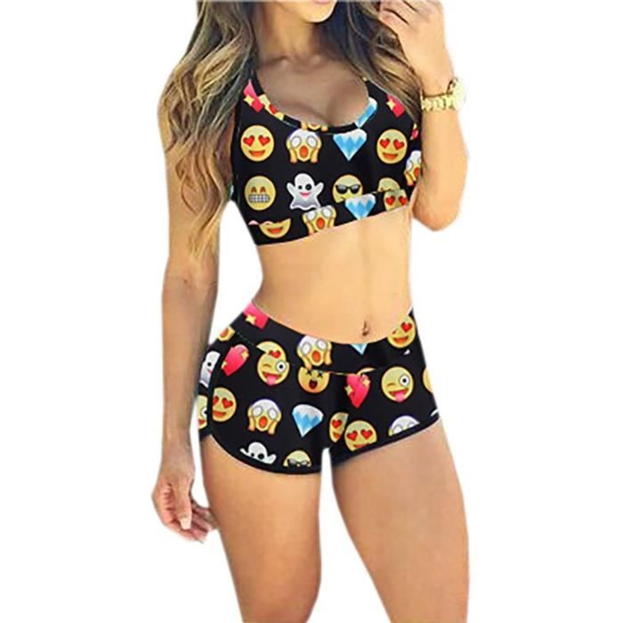 Sexy Femmes Maillots De Bain 2 Pieces Motif Imp Emoji Achat