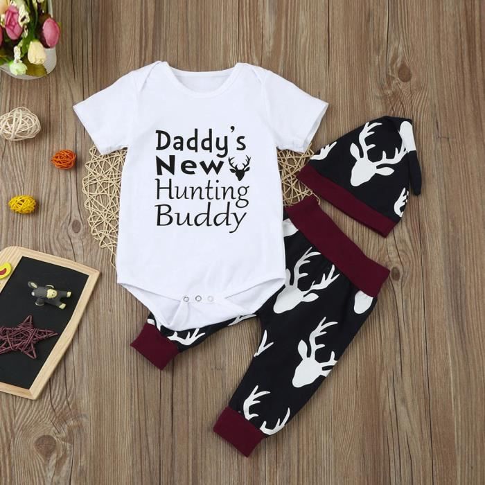 Lettres Cerf Bebe Romper Pantalon Chapeau Trois Ensembles De Costumes Nouvelle Chasse De Papa D Amis Blanc 100 Blanc Cdiscount Pret A Porter