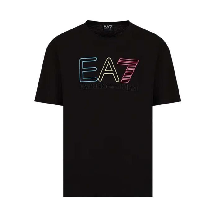 T shirt de sport EA7 T shirt uni noir avec logo contraste Homme Nero Cdiscount Sport